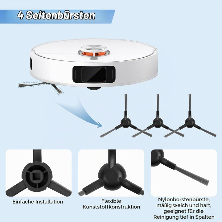Zubehör Ersatz Kompatibel für Xiaomi X20 Pro, X20 Max Saugroboter | 1 Hauptbürste, 2 Filter, 4 Seite