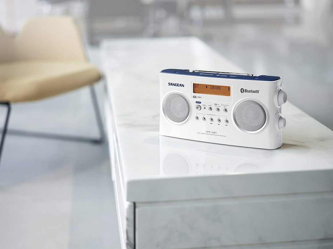 Sangean DPR-26BT tragbares DAB+ Digitalradio (UKW-Tuner, Bluetooth, AUX-In) weiss