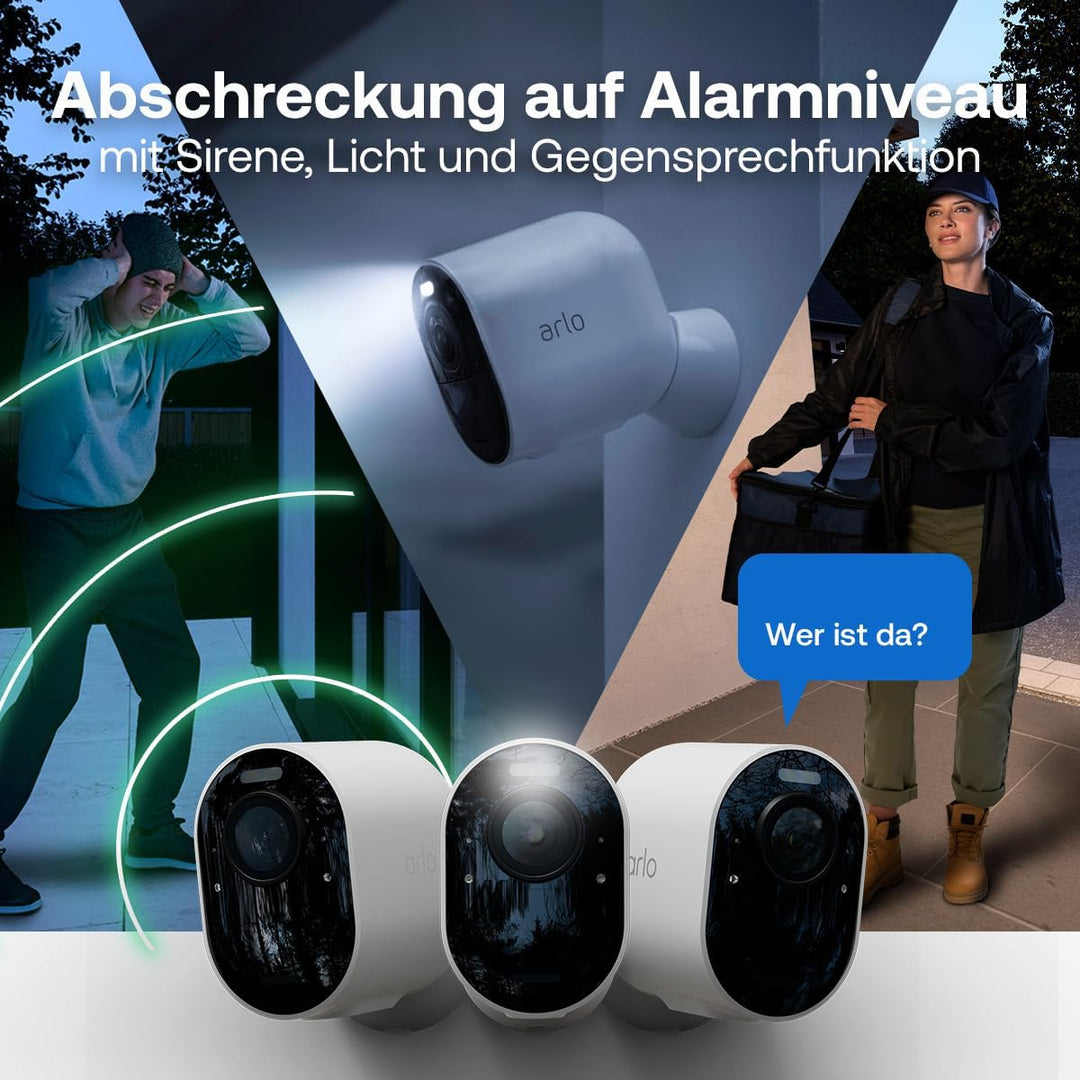 Arlo Ultra 3 Überwachungskamera Aussen WLAN, Kabellos, 4K UHD, KI-Erkennung, Auto-Tracking, Farb-Nac