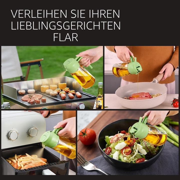 YARRAMATE 2 in 1 Ölsprüher für speiseöl, 470ml ölflasche lebensmittelecht | 2 Stück Ölspray zum Koch