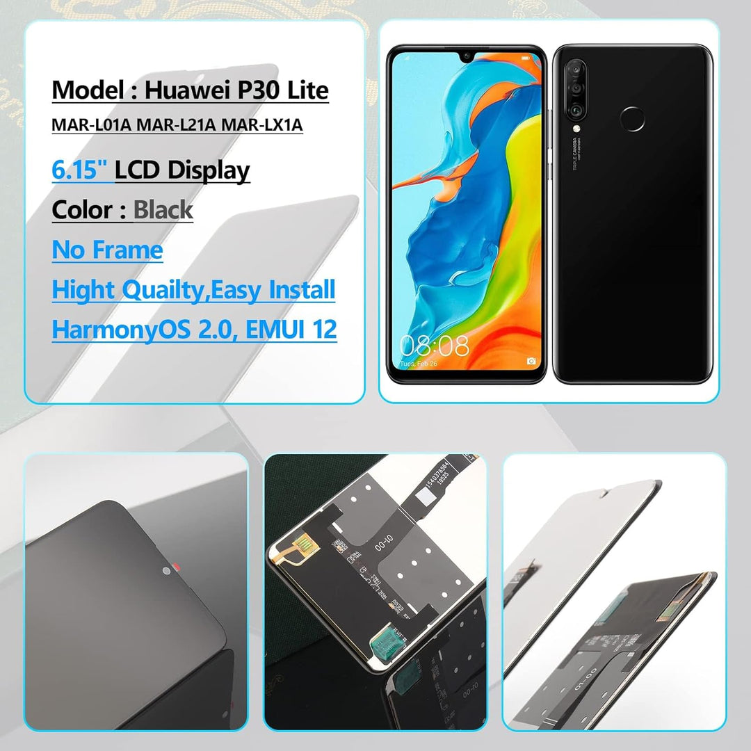 YHX-OU 6.15" Schwarz Display Für Huawei P30 Lite 48MP MAR-L21A MAR-L01A MAR-LX1A LCD Display Touchsc
