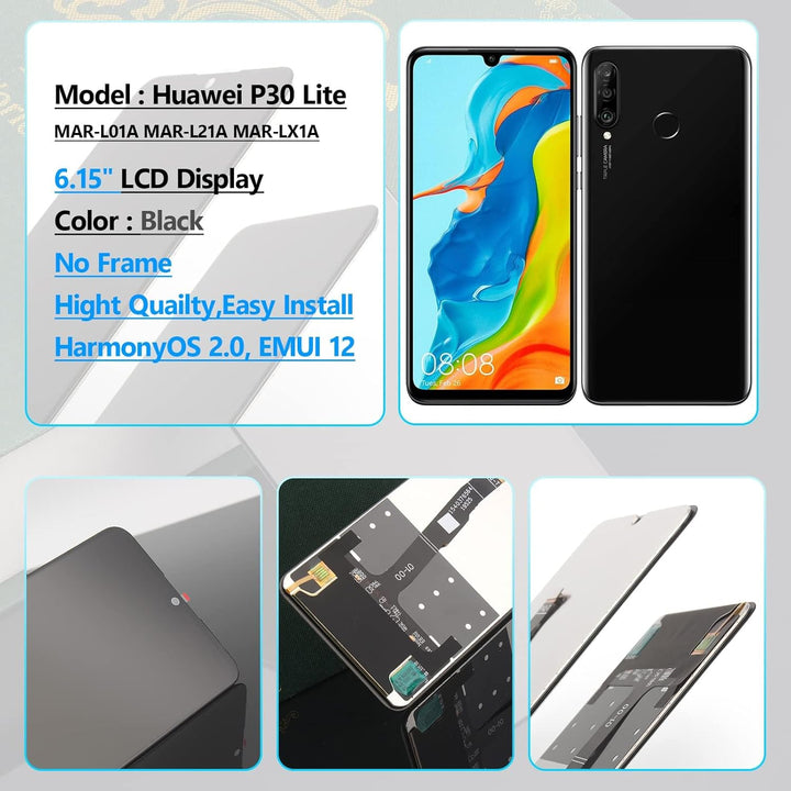 YHX-OU 6.15" Schwarz Display Für Huawei P30 Lite 48MP MAR-L21A MAR-L01A MAR-LX1A LCD Display Touchsc