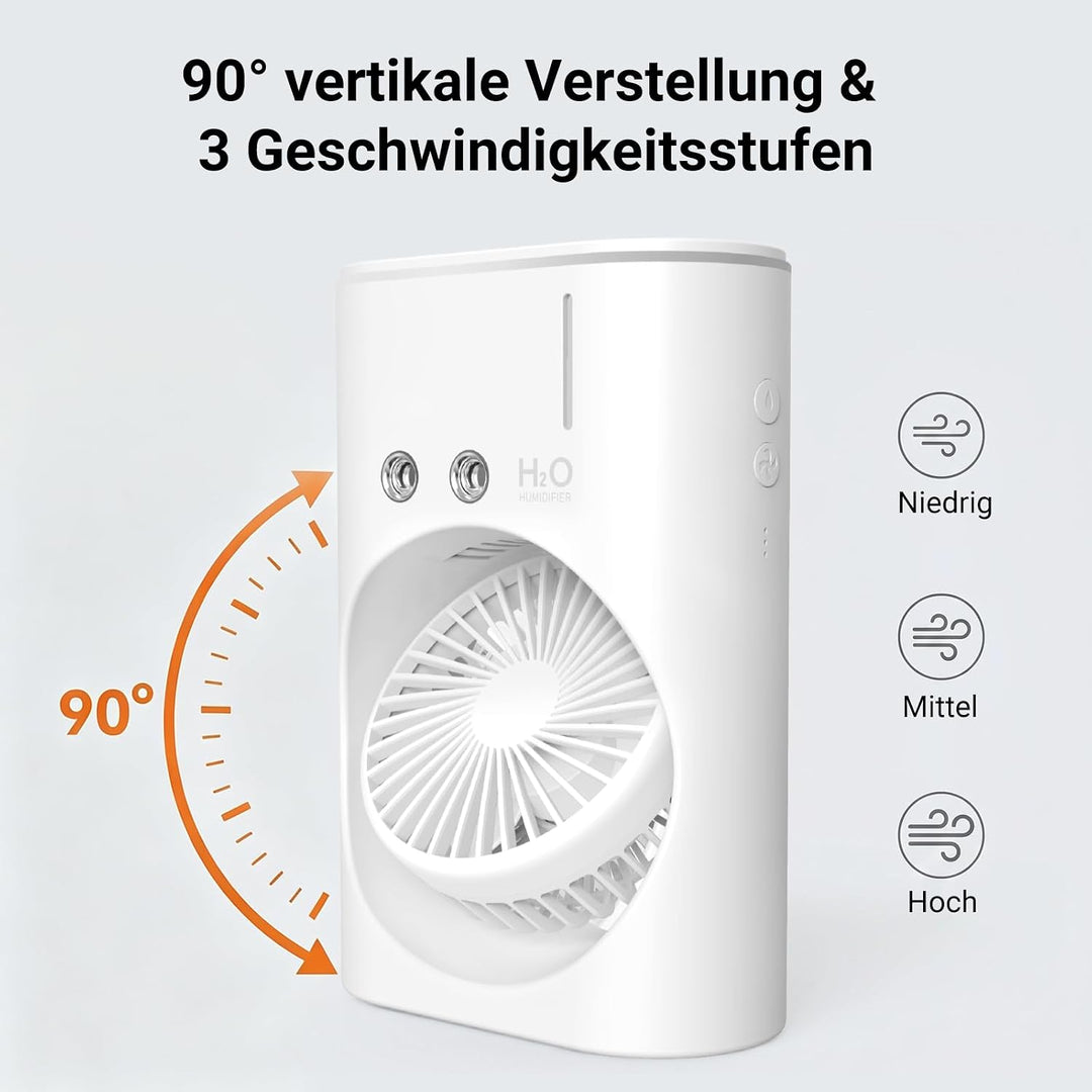 EXTRASTAR Ventilator mit Sprühnebel, USB Akku, 3 Geschwindigkeits- & 2 Sprühstufen, Tischventilator