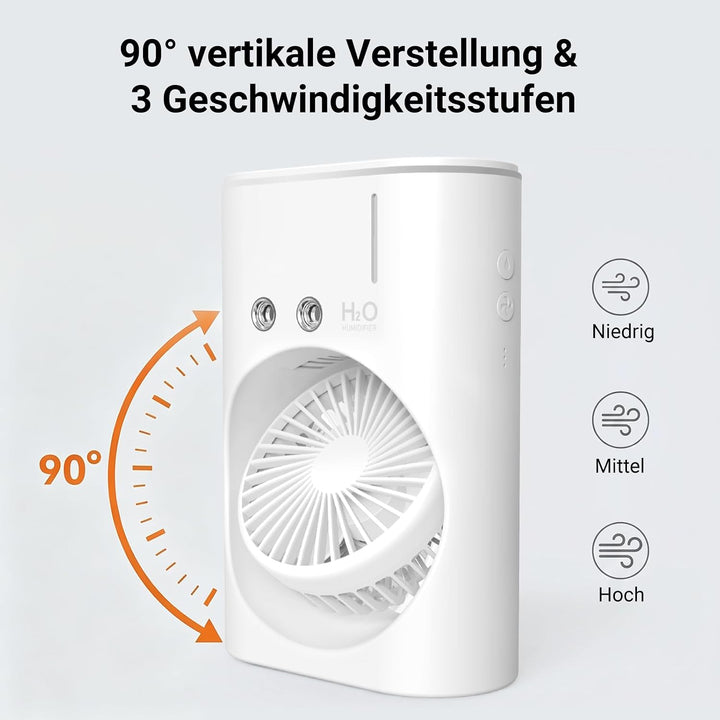 EXTRASTAR Ventilator mit Sprühnebel, USB Akku, 3 Geschwindigkeits- & 2 Sprühstufen, Tischventilator