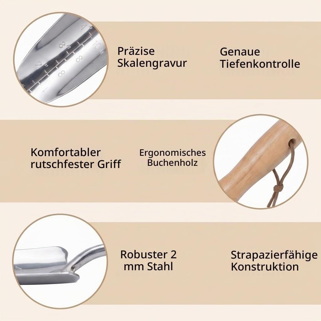 2er Gartenwerkzeug-Set Edelstahl Breiter Gartenschaufel (33x8cm) x1 und Schmaler Pflanzschaufel Mit