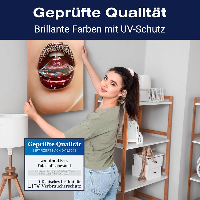 wandmotiv24 Leinwandbild 260 g/m² - Kunstdruck auf Leinwand - Wandkunst - Wandbild mit Frauen Lippen