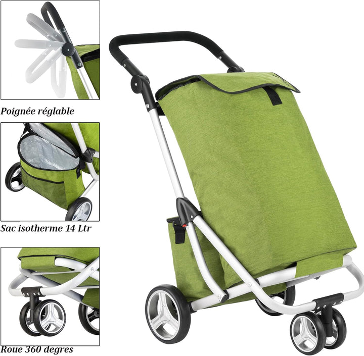 Cruiser Einkaufswagen Shoppingtrolley 59 Liter 3 Räder mit 14 ltr Kuhltasche (grün), 97 x 56 x 46cm,