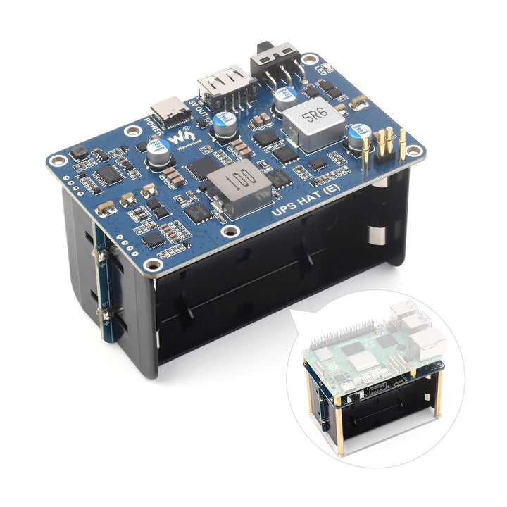 Waveshare UPS HAT (E) for Raspberry Pi 5/4B/3B+, Supports 4× 21700 Li Batt (NOT Included), Bi-Direct