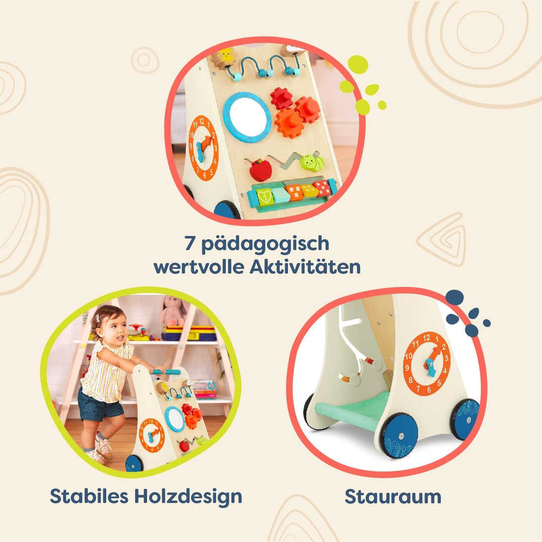 B. toys - Kleine Lernschritte - Activity Walker aus Holz - 7 Bildungsaktivitäten - Lern- und Laufspi