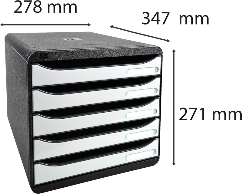 Exacompta 3097213D Premium Ablagebox mit 5 Schubladen für DIN A4+ Dokumente. Stapelbare Schubladenbo