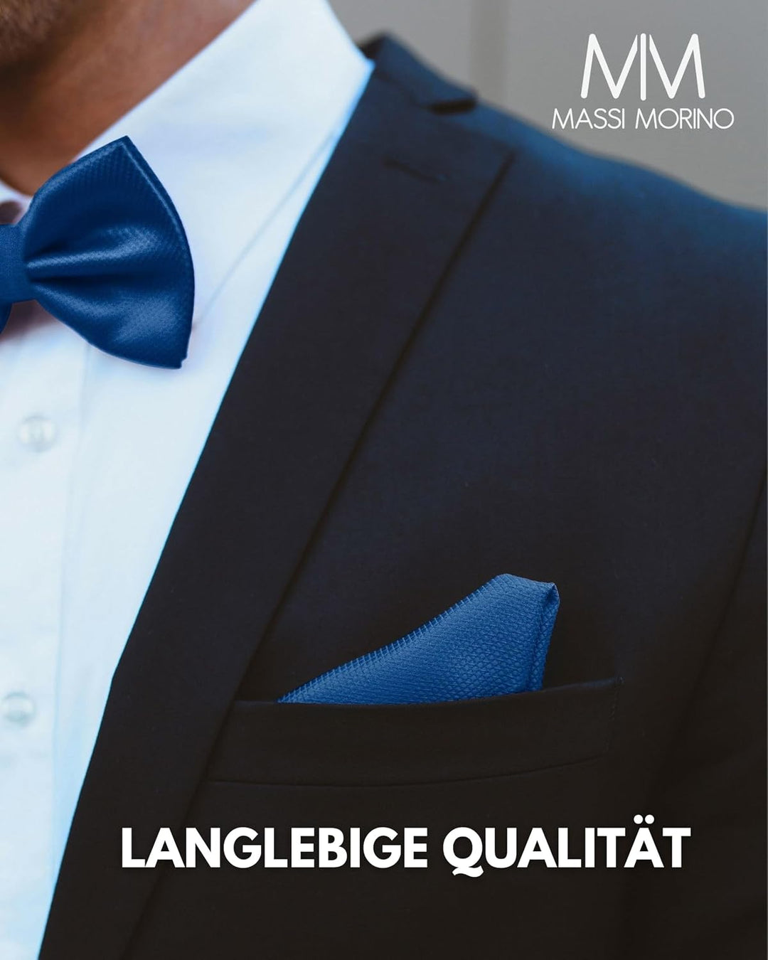 Massi Morino Fliege mit Einstecktuch für Herren Set - Anzug Herrenfliege zur Hochzeit - Verstellbare