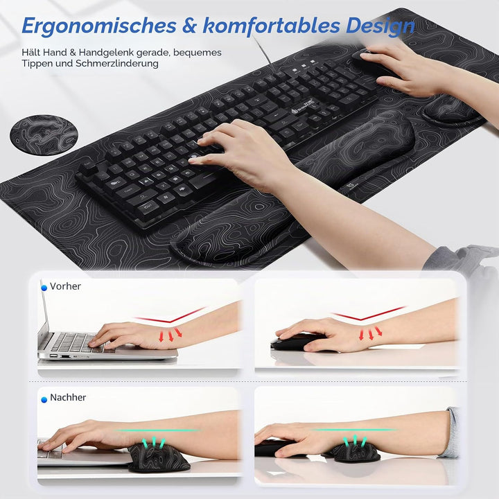 Gimars 3-in-1 XXL Gaming Mauspad mit Gelkissen, Handballenauflage Tastatur, 800 x 305 mm Mousepad Ti