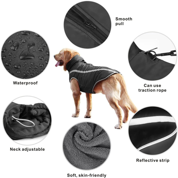 Idepet Wasserdichter Hundemantel Winter Warme Jacke, Winddichte Haustierkleidung Hundejacke Outfit f