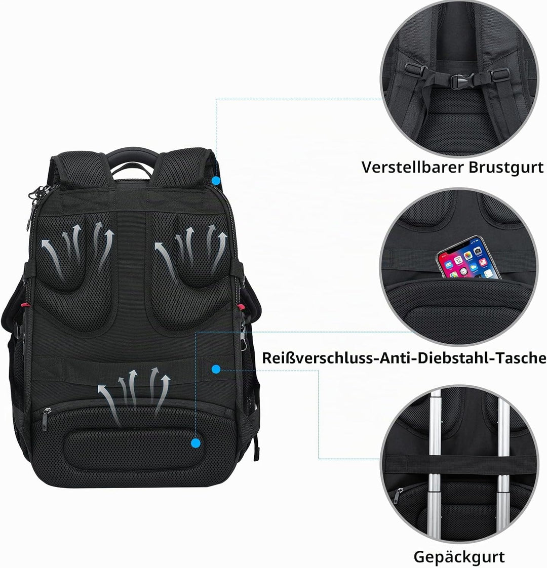 KROSER Laptop Rucksack Herren 17,3 Zoll Business Reiserucksack Handgepäck Wasserdicht mit Hartgeschä