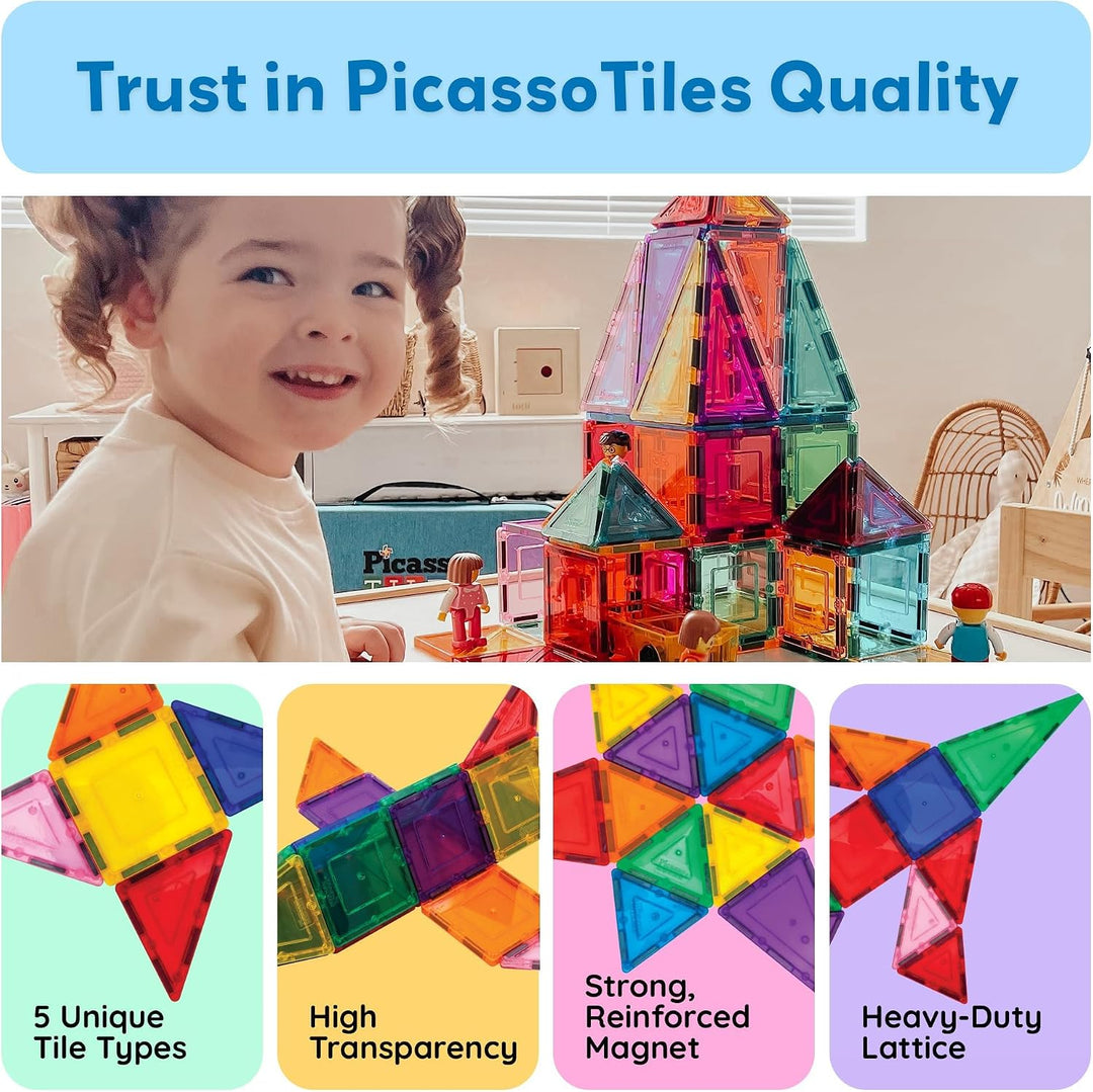 PicassoTiles Magnetic Tiles 60pcs Kids Toys Classroom Sensory Toy for Toddlers STEM Learning Buildin