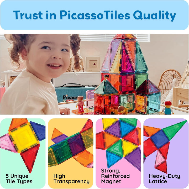 PicassoTiles Magnetic Tiles 60pcs Kids Toys Classroom Sensory Toy for Toddlers STEM Learning Buildin
