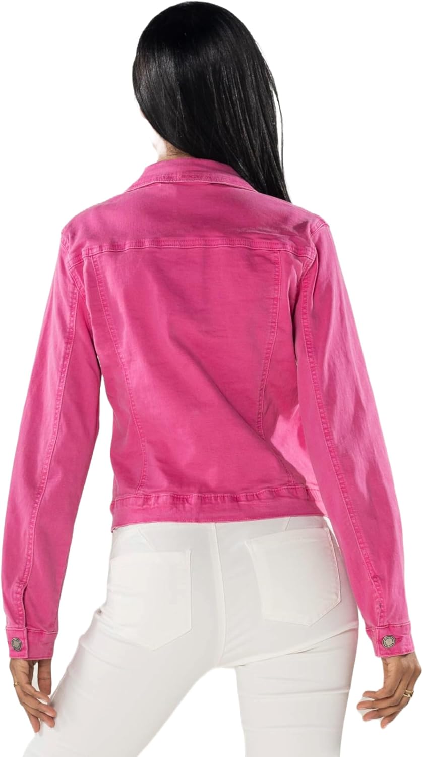 Nina Carter J212 Damen Slim-Fit Jeansjacke – Farbige Übergangsjacke mit Kent-Kragen und Taschen – Fr
