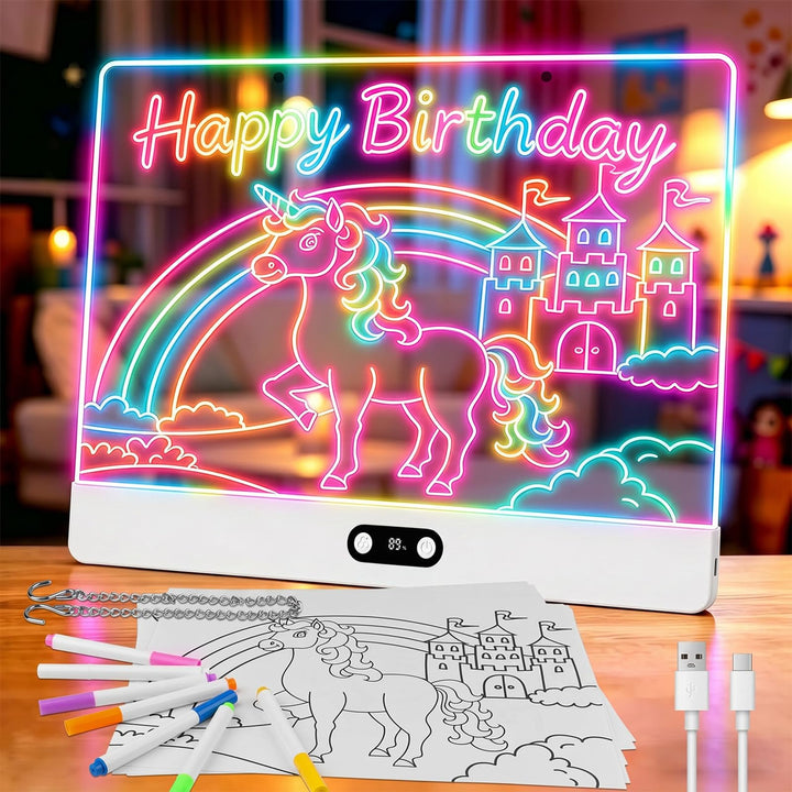 LED Zeichenbrett Wiederaufladbar mit RGB-Lichtern - 35cmx26cm Notiztafel aus kratzfestem Acryl,Led M