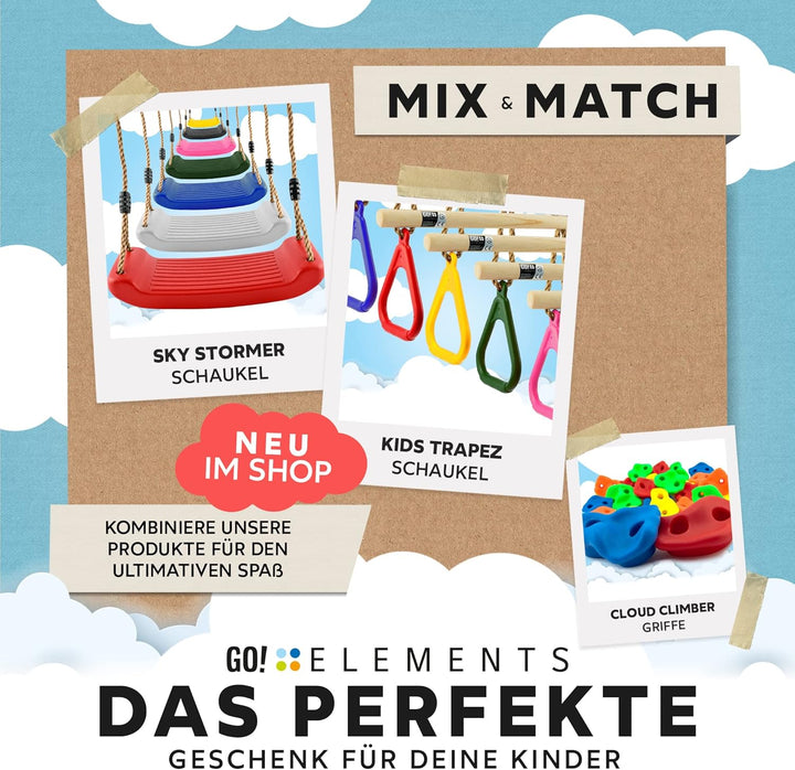 GO!elements Trapez Schaukel Garten - Kinderschaukel Outdoor Indoor - Schaukelsitz Schaukelbrett Bret