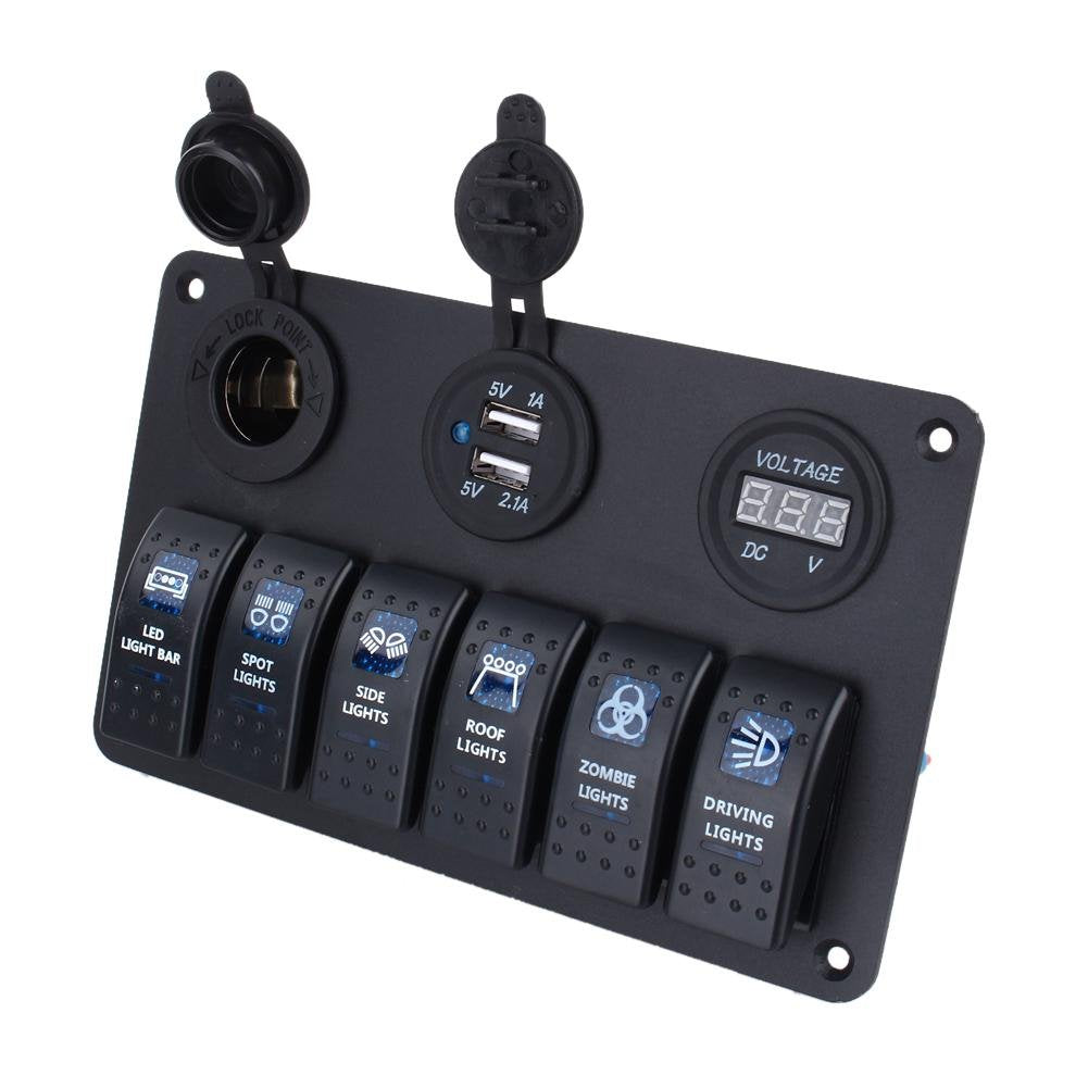 Wasserdichtes Marine-Panel mit 6 Tasten, wasserdicht, LED-Kippschalter, 12-24 V, für Auto, Wohnmobil