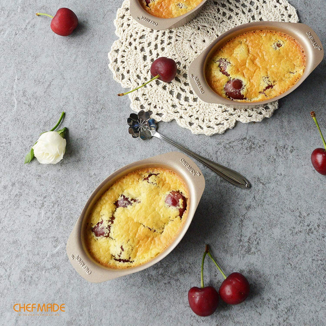 CHEFMADE Mini Käse Kuchen Pan Set, 3,7-zoll 4Pcs Nicht-Stick Oval Kuchen und Loaf Backformen für Ofe