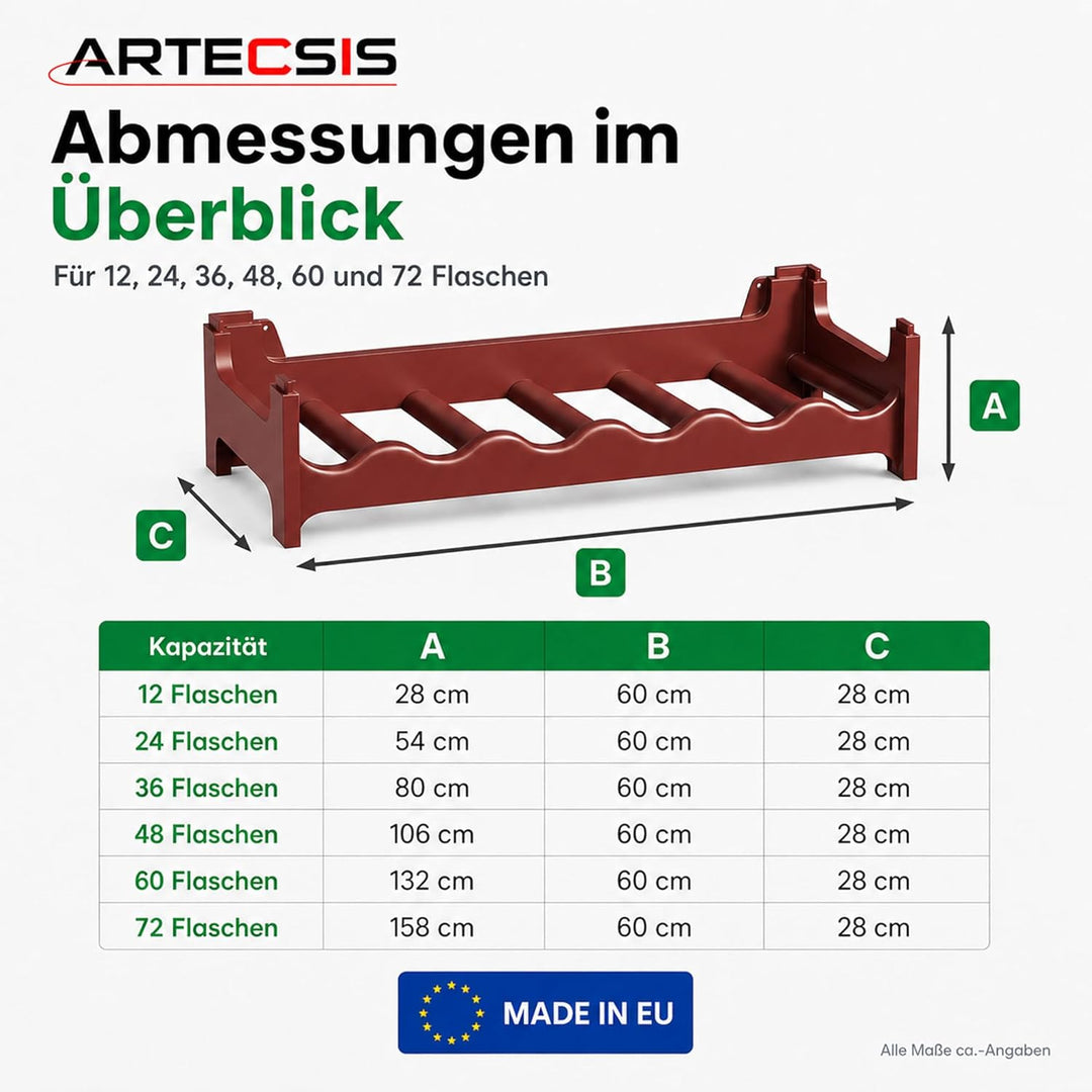 ARTECSIS® Weinregal stapelbar &amp; modular erweiterbar Kunststoff für 48 Weinflaschen (braun) - Stabile