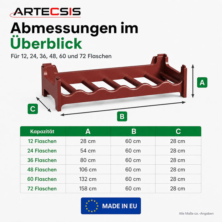 ARTECSIS® Weinregal stapelbar &amp; modular erweiterbar Kunststoff für 48 Weinflaschen (braun) - Stabile