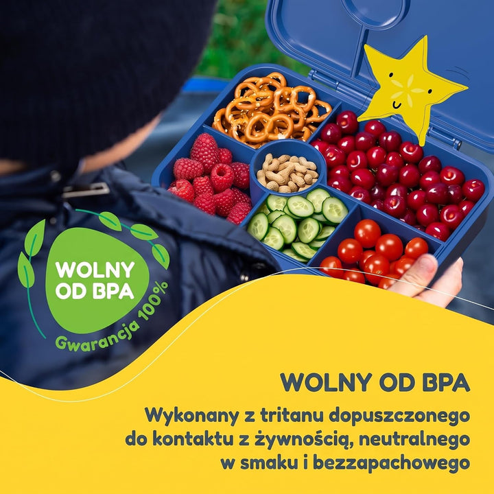 schmatzfatz Lunchbox, Unterteilte Brotdose Kinder, Lunchbox mit Fächern, Bunte Bento-Box für Schule