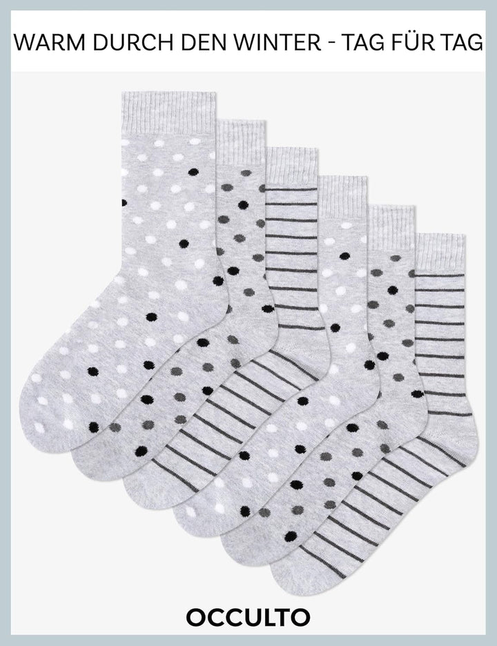Occulto Damen Warme Thermosocken 6er Pack (Modell: Smilla) 39-42 Grau-punkte, 39-42 Grau-punkte