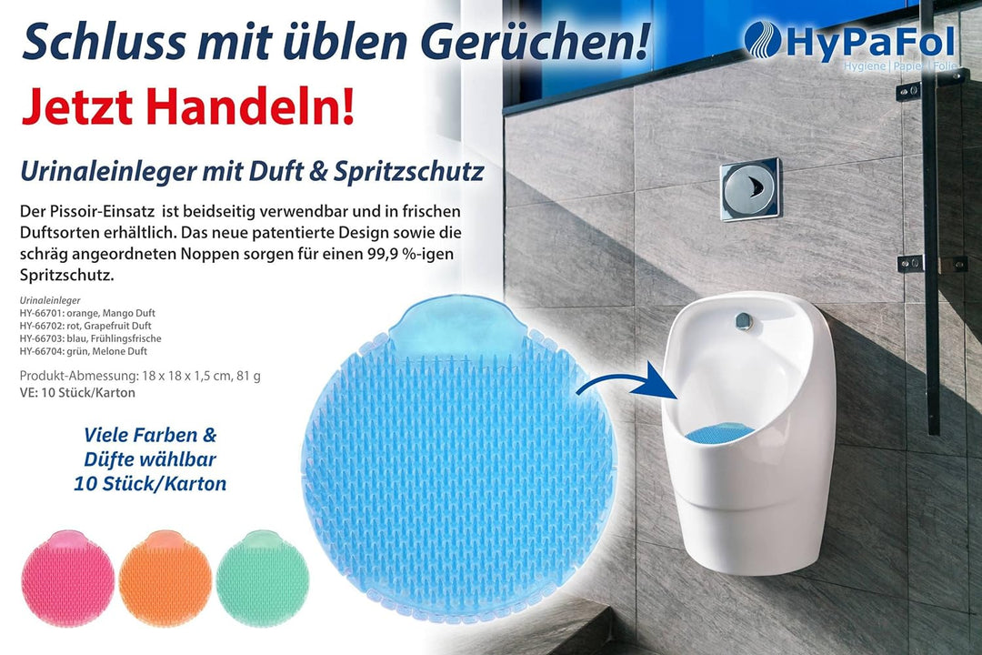 Hypafol Urinaleinlage mit Duft | 10 Stück | Melone Duft | Beidseitig verwendbarer Urinalsieb mit Spr
