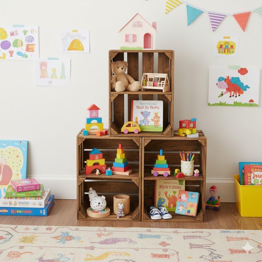 Teramico 3er Set Holzkiste Weinkiste Obstkiste GEFLAMMT 40cm x 30cm x 25cm -mit Zwischenboden- als R