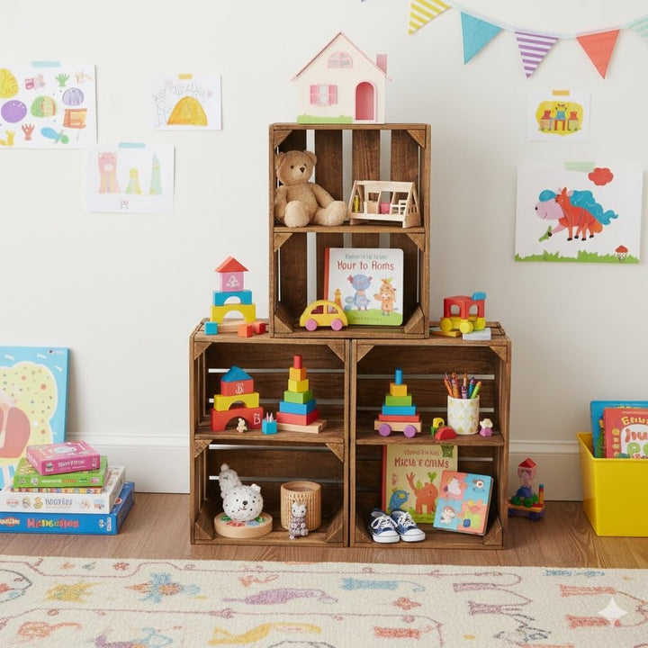 Teramico 3er Set Holzkiste Weinkiste Obstkiste GEFLAMMT 40cm x 30cm x 25cm -mit Zwischenboden- als R