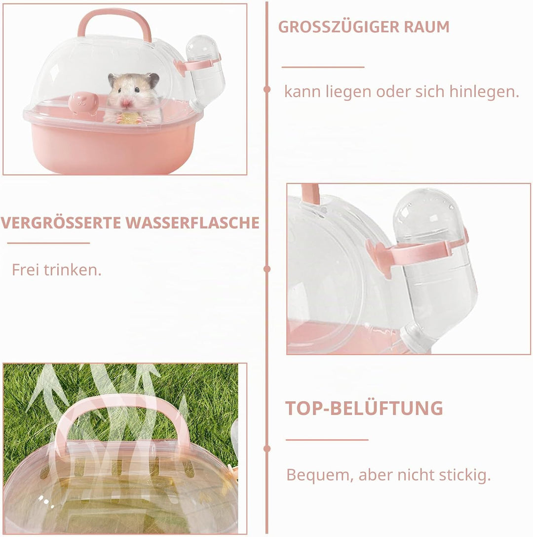 Transportbox Hamster mit Wasserflasche, 20x18x19cm Tragbare Transportbox Kleintiere Transportkäfig m