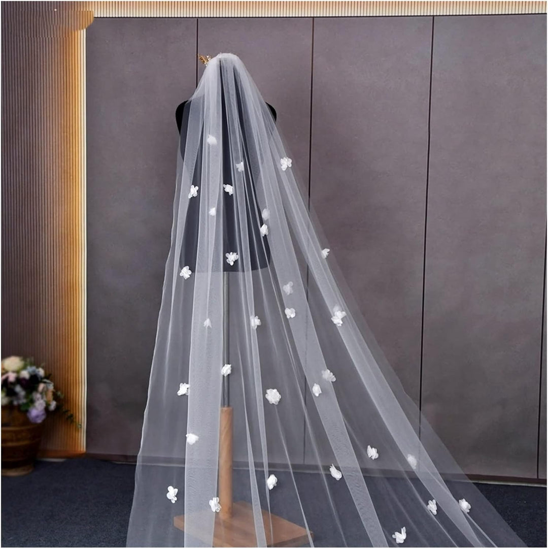 Brautschleier Hochzeitsschleier mit 3D Blumen Kathedrale Brautschleier Blumen Blumen Brautschleier W