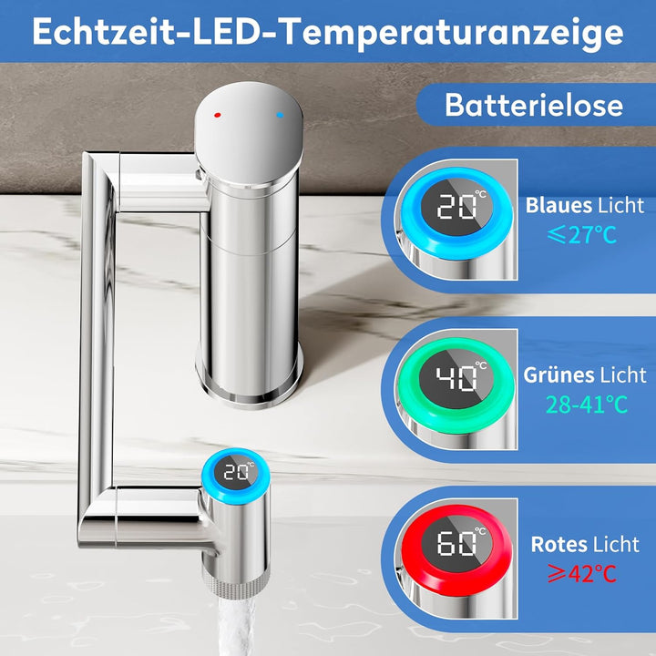 JONKEAN Wasserhahn Bad mit Temperaturanzeige(Batterielos), 1080° Drehbar Einhebelmischer Waschbecken