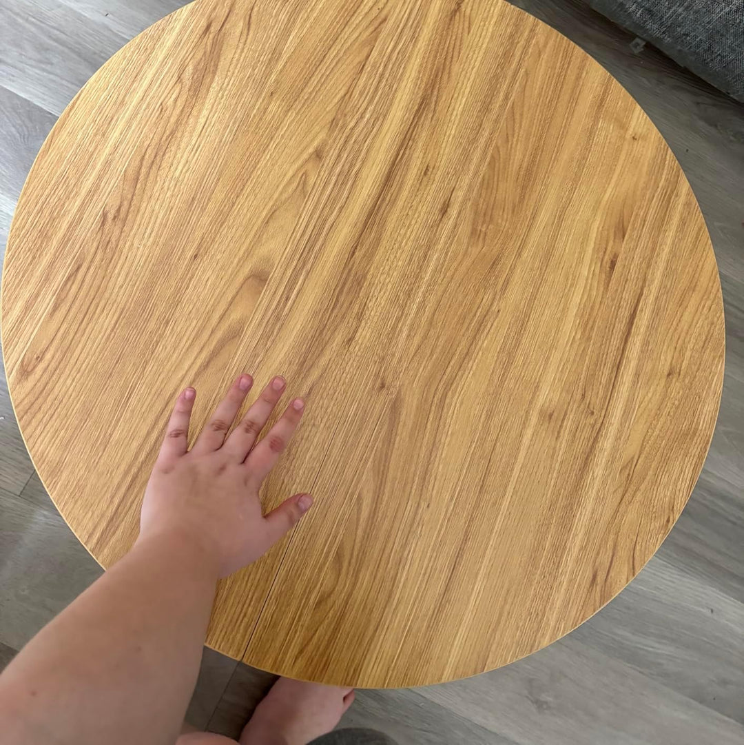 Manora Couchtisch Rund Holz, Runder wohnzimmertisch Klein 80 cm,Sofatisch mit stauraum 2 Ebenen, Eic