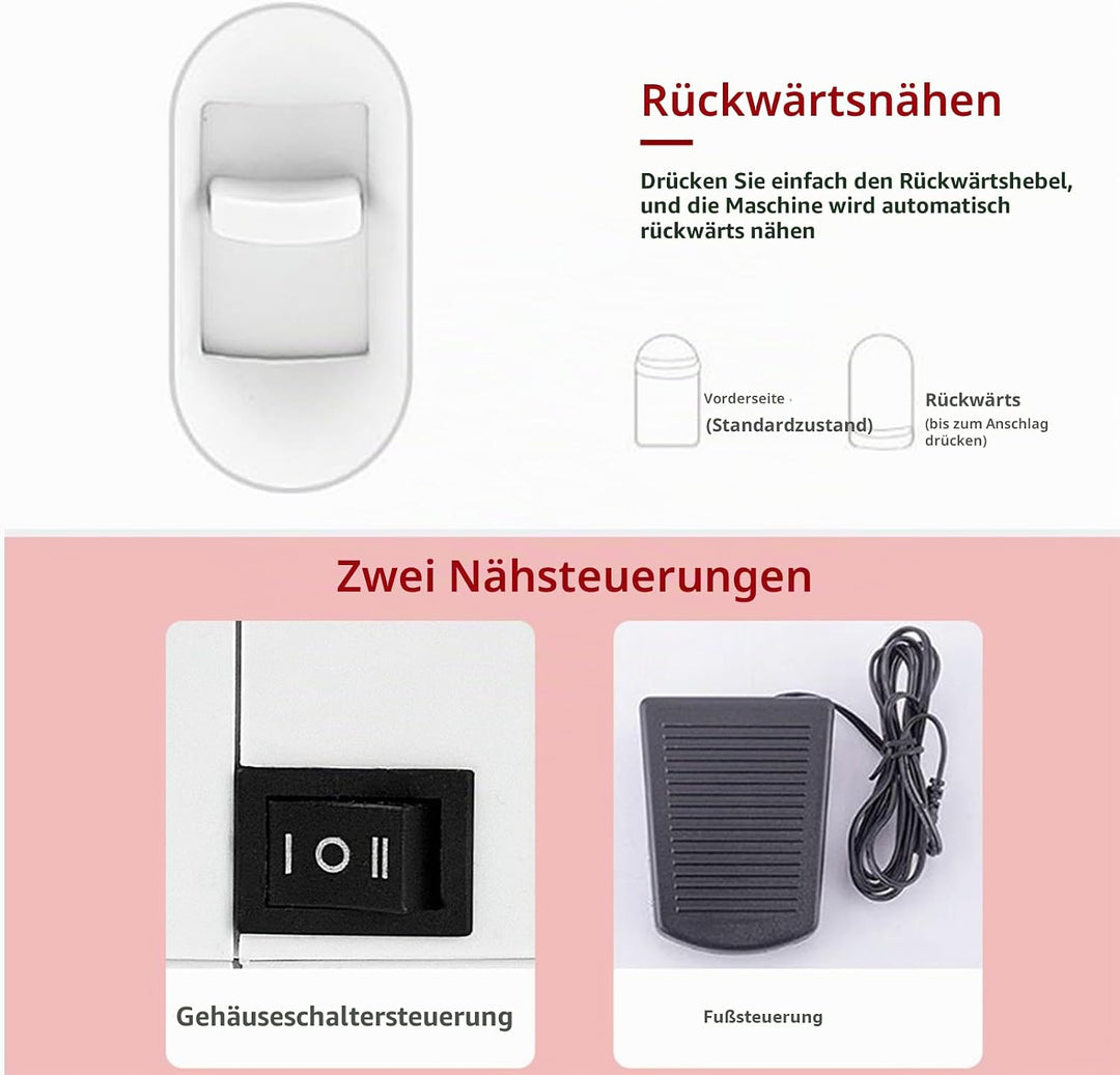 Outbit Nähmaschine für Anfänger 14 Stiche Nähmaschine mit Anschiebetisch Baumwollstoff und Nähset