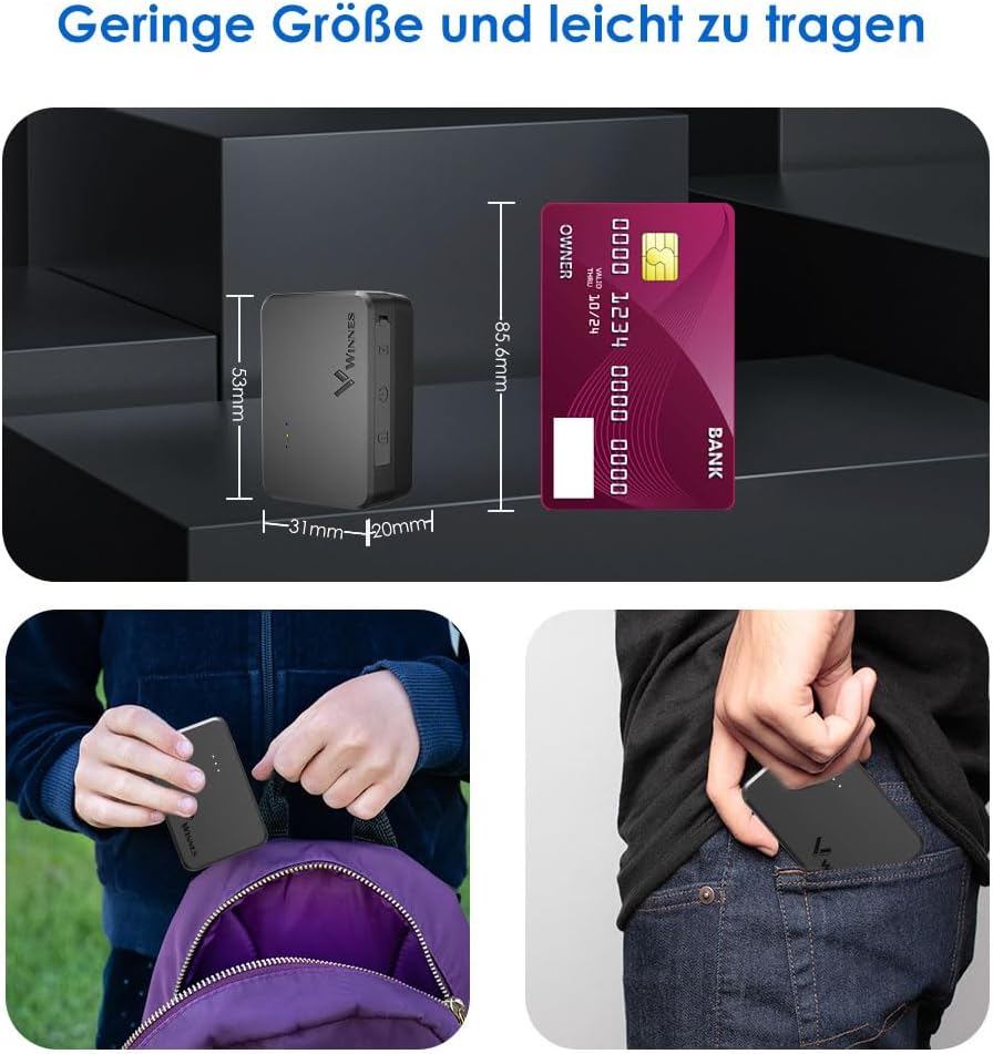 TKMARS 4G Mini-GPS-Tracker GPS Tracker mit SIM Karte mit Mehreren Alarmen,Langer Lebensdauer,Stark M