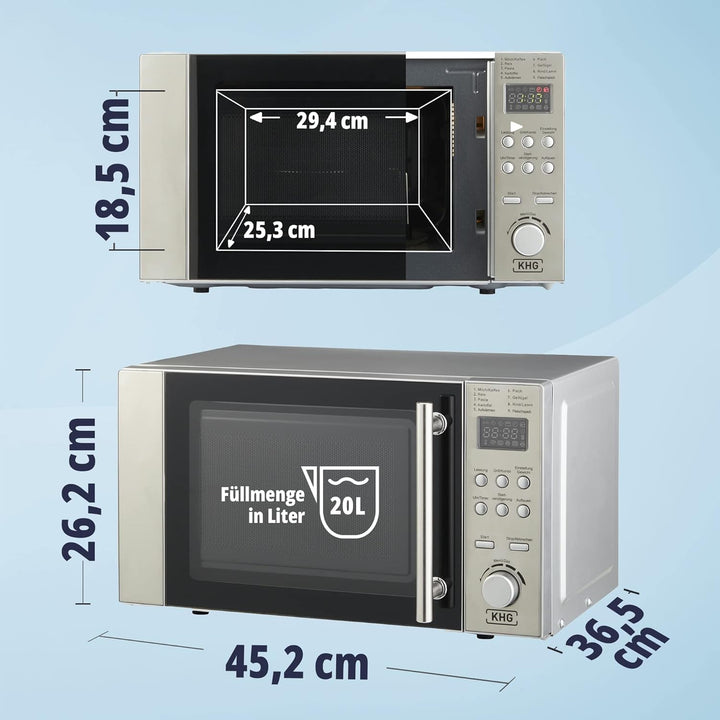 KHG Mikrowelle MW-20.1GS mit Grill 20L aus Metall in silber, 9 Automatikprogramme, 1.200 Watt, inkl.