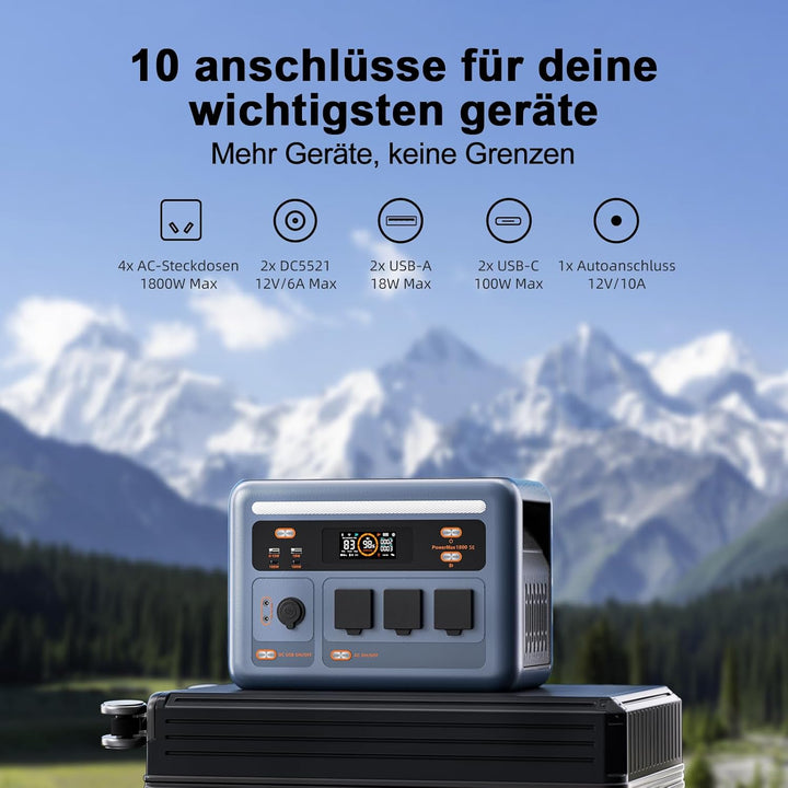 OSCAL PowerMax 1800SE Tragbare Powerstation mit 200W Solarpanel, 1024Wh LFP Batterie Backup mit 3x18