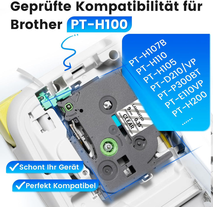 3x Suminey Tze-121 9mm Clear kompatible mit Brother P-touch Bänder 9mm Transparent TZe121 Tze 121 Pt