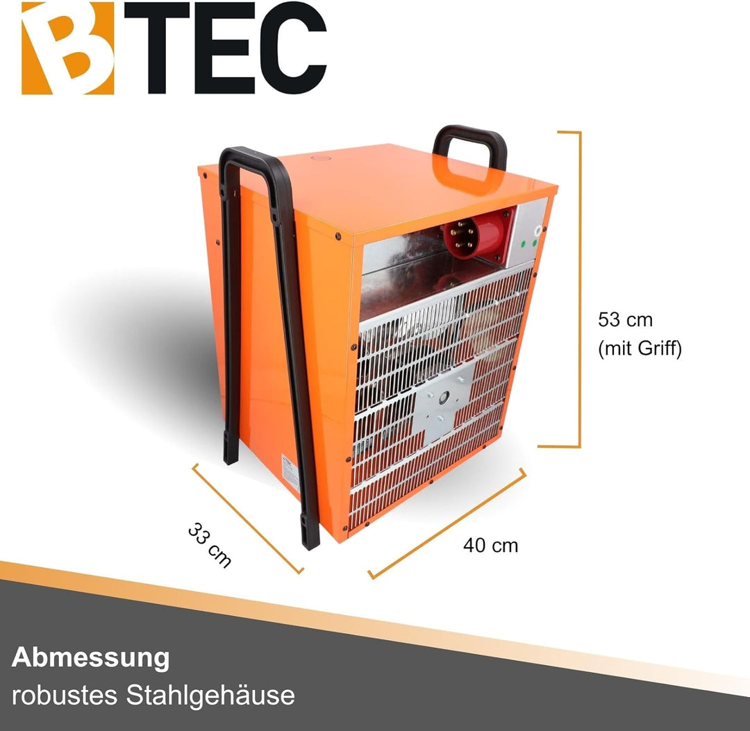 BTEC Heizlüfter 15000 Watt - Elektroheizer - 3 Heizstufen - Frostwächter - Perfekt für Baustelle, We