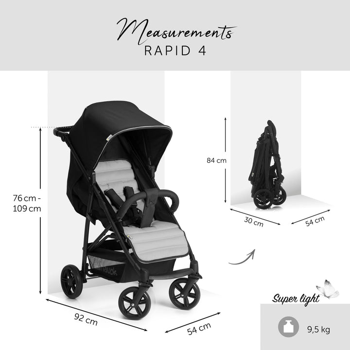 Hauck Buggy Rapid 4 / Belastbar bis 25 kg / Schnell Faltbar / Kompakt / Höhenverstellbar / Liegeposi