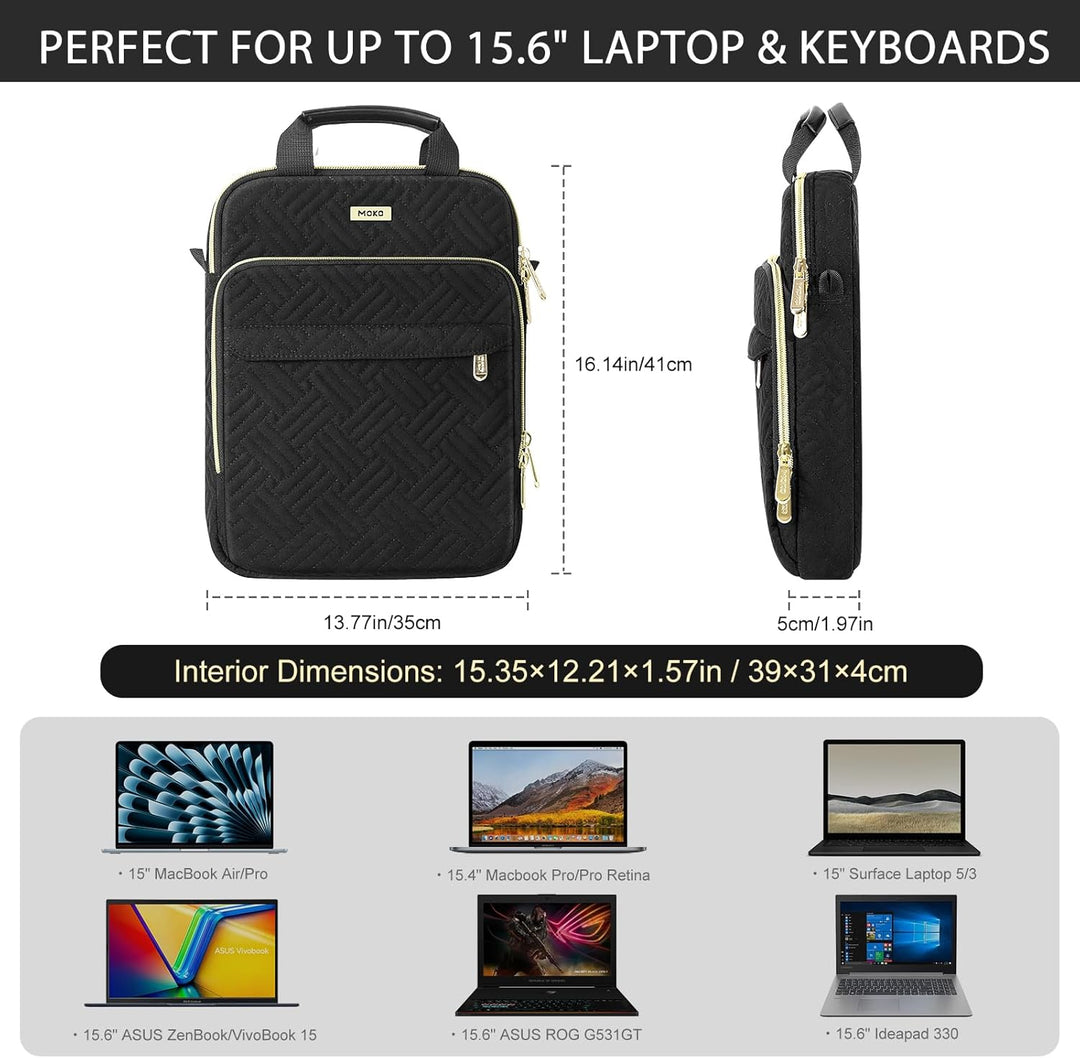 MoKo 15,6 Zoll Puffer Laptop Tasche, Gepolsterte Laptoptasche mit Schultergurt & Schultergurt, für M