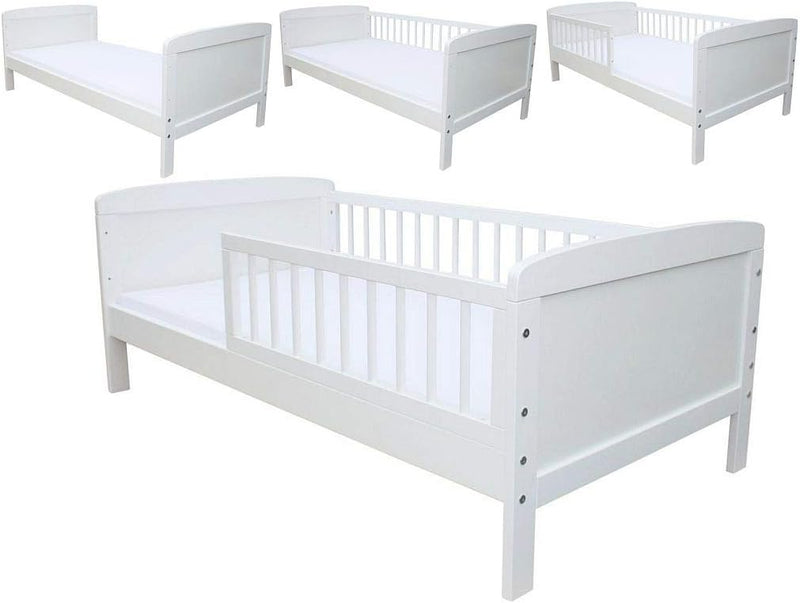 Micoland Kinderbett Juniorbett 140x70 cm mit Matratze umbaubar Weiss