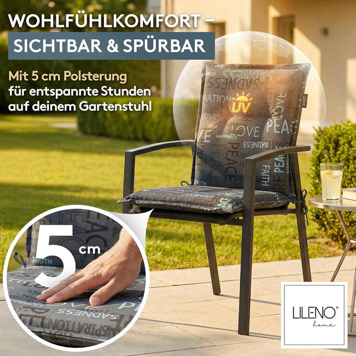 LILENO HOME Gartenstuhl Auflagen als [2er Set - Niedriglehner] in Letters Anthrazit - Bequeme Liegen