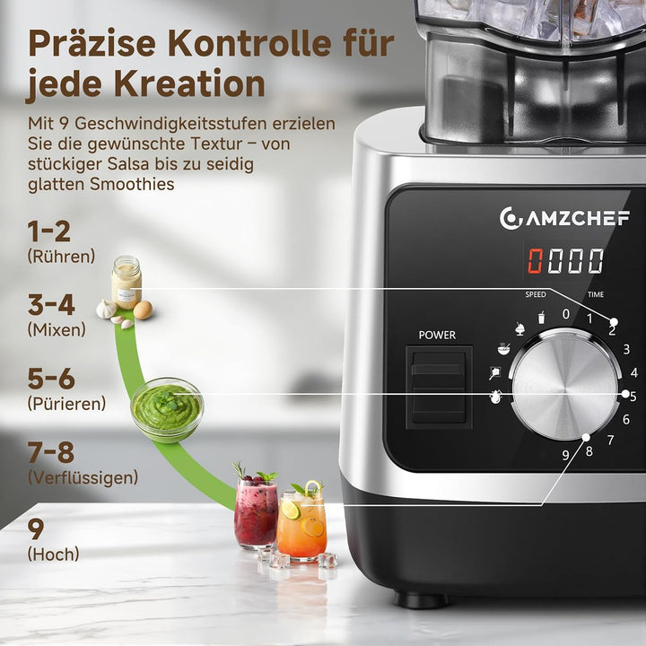 AMZCHEF Smoothie Maker 1800W Standmixer Blender, Hochleistungsmixer mit 2L Tritan-Behälter (BPA-frei