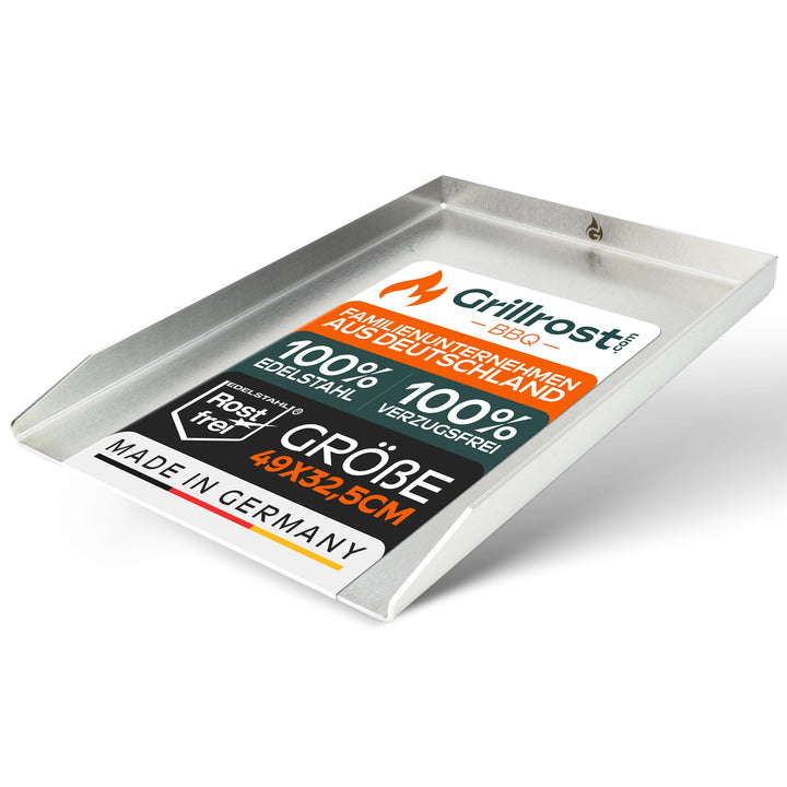 Grillrost.com Das Original Edelstahl Grillplatte | Plancha 49x32,5cm - passend für Weber Genesis I |