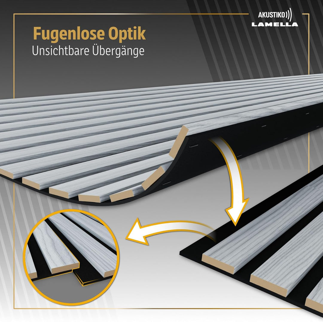 Akustiko Lamella Akustikpaneele 4 Stück 280x60cm - flexible Filz MDF Wandpaneele fugenlos - überlapp
