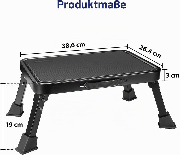 BONTEC Klappbarer Tritthocker, 150 kg Kapazität, Anti-Rutsch-Pedal, tragbare Metallleiter mit Griff,